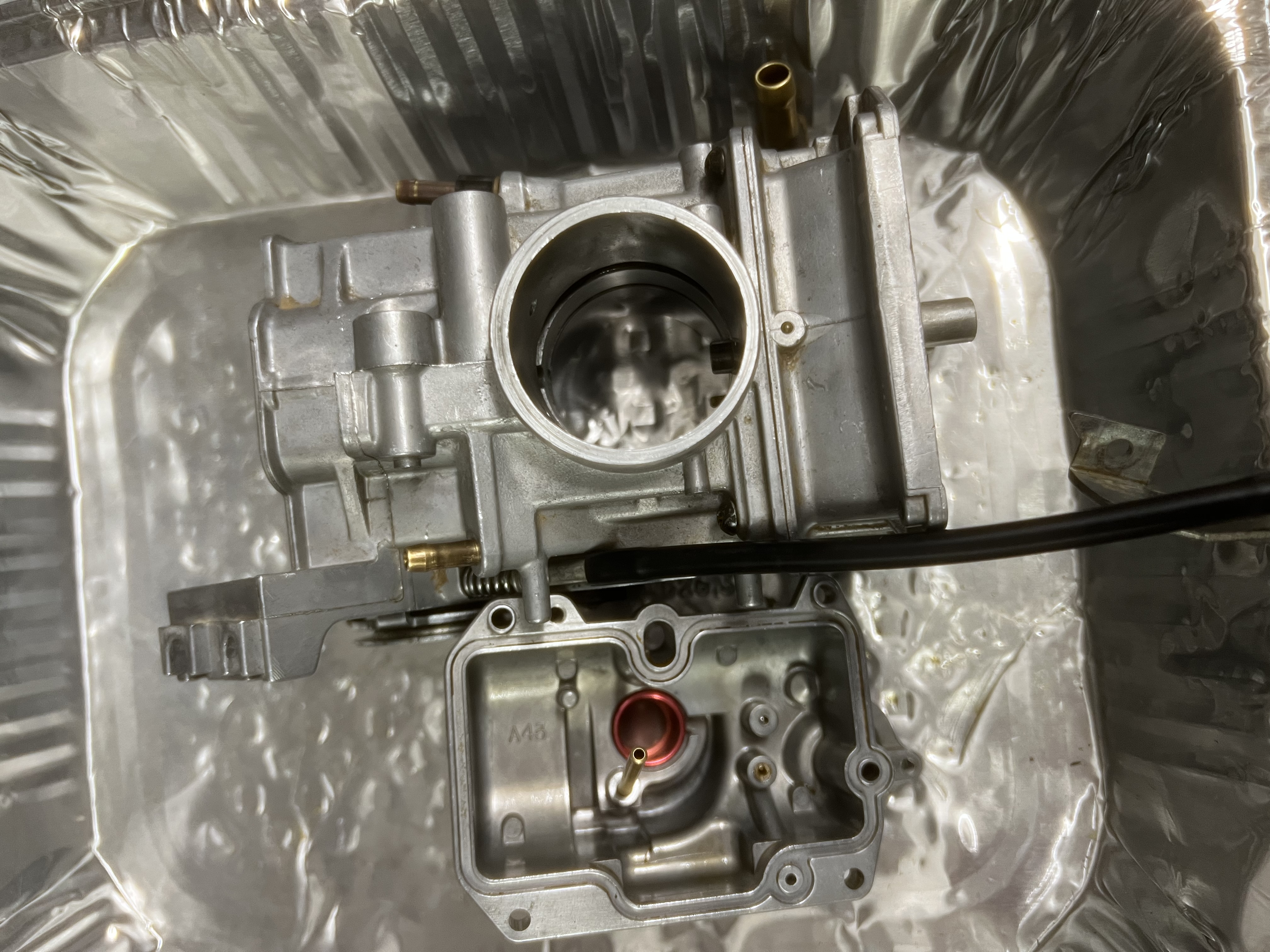 2005 Honda CRF 450 carburetor body disassembled