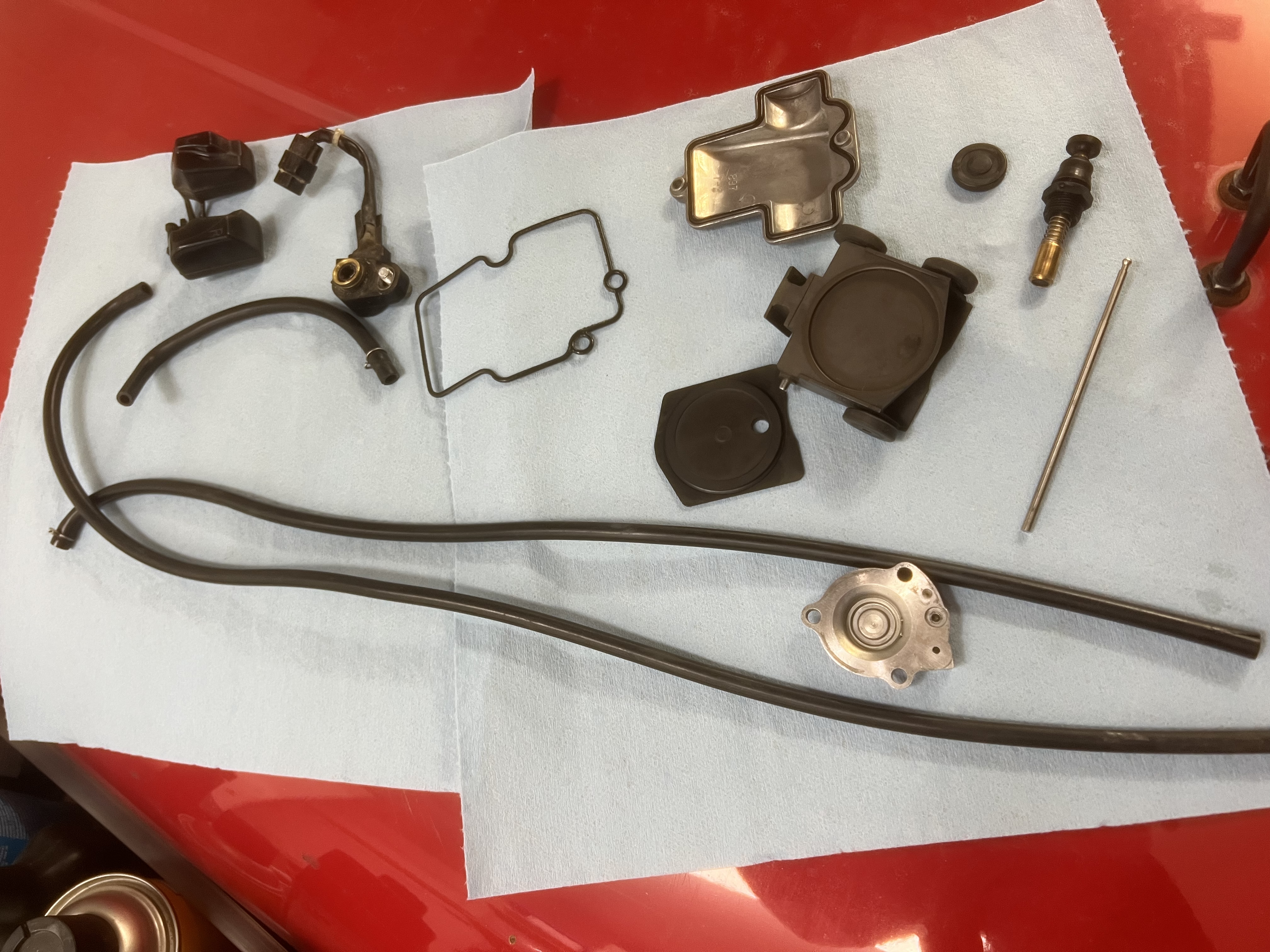 2005 Honda CRF 450 carburetor disassembled pieces