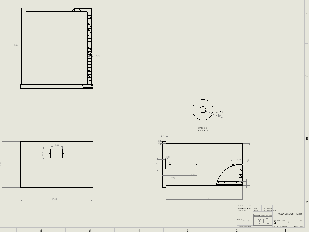 SolidWorks drawing of drawer box