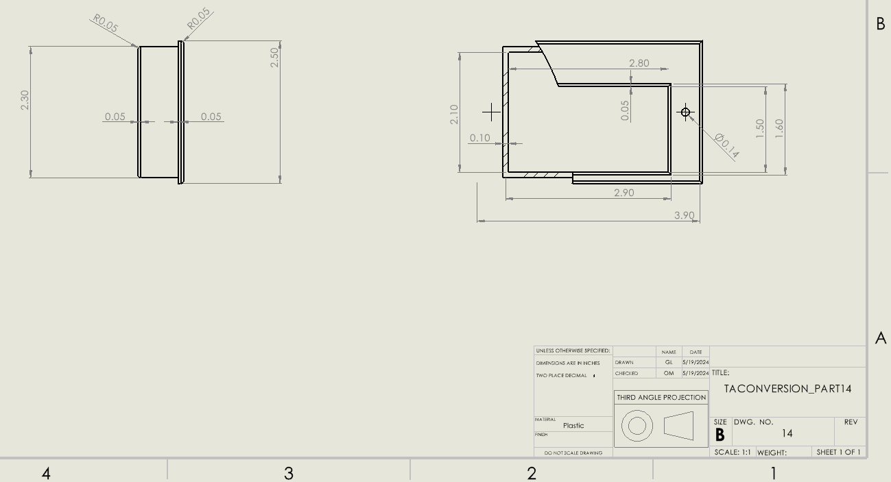 SolidWorks drawing of drawer handle