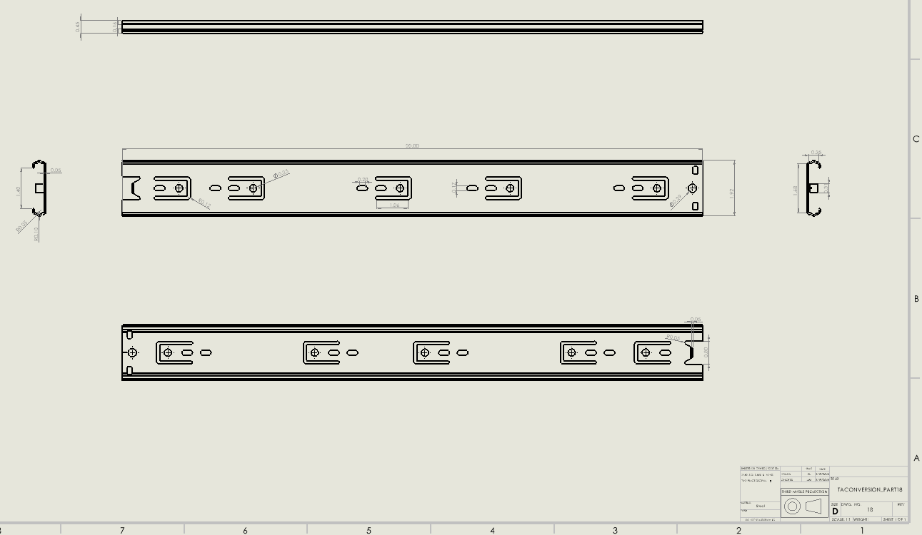 SolidWorks drawing of outer slide