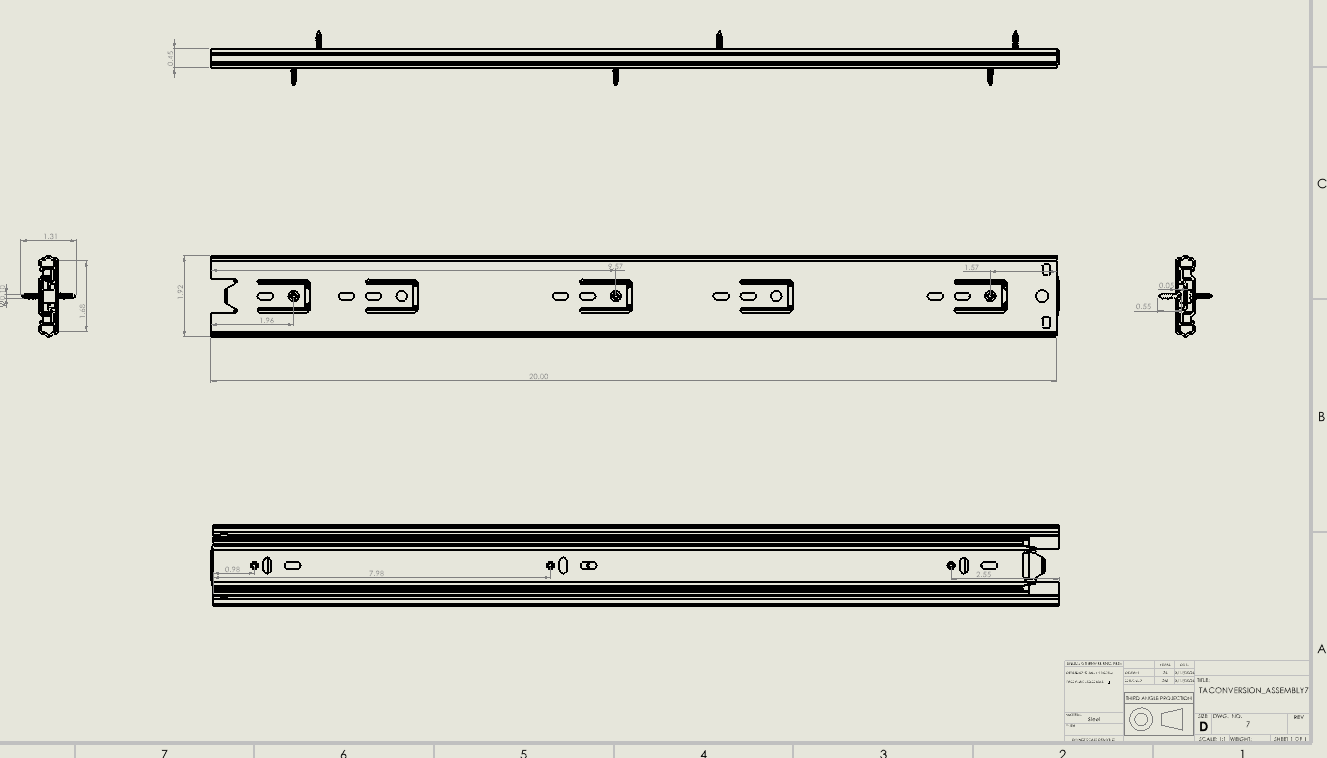 SolidWorks drawing of slide assembly